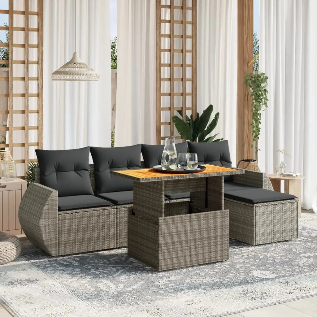 Set Divano da Giardino 6 pz con Cuscini Grigio in Polyrattan