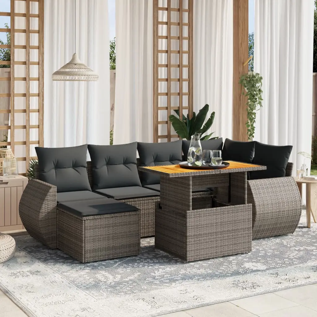 Set Divani da Giardino 7 pz con Cuscini Grigio in Polyrattan