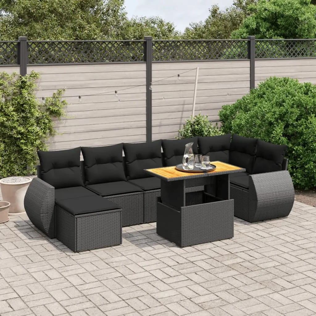 Set Divani da Giardino con Cuscini 8 pz Nero in Polyrattan