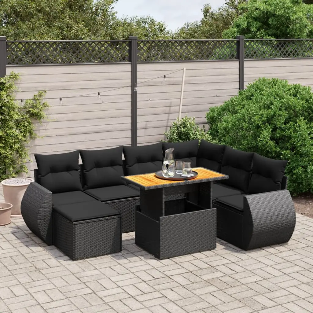 Set Divani da Giardino con Cuscini 8 pz Nero in Polyrattan