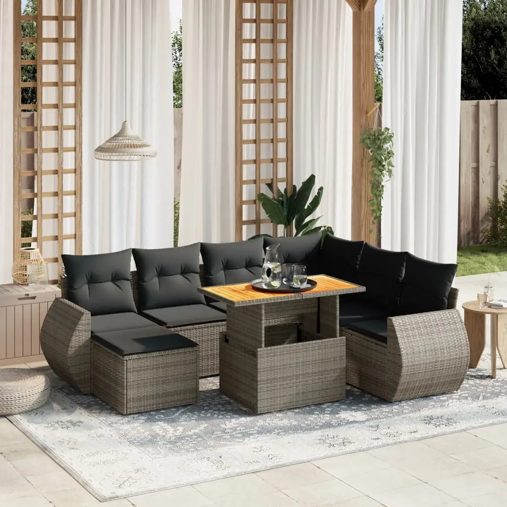 Set Divano da Giardino 8 pz con Cuscini Grigio in Polyrattan