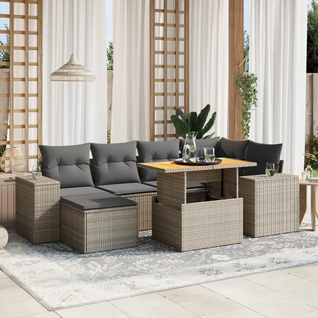 Set Divani da Giardino 7 pz con Cuscini Grigio in Polyrattan