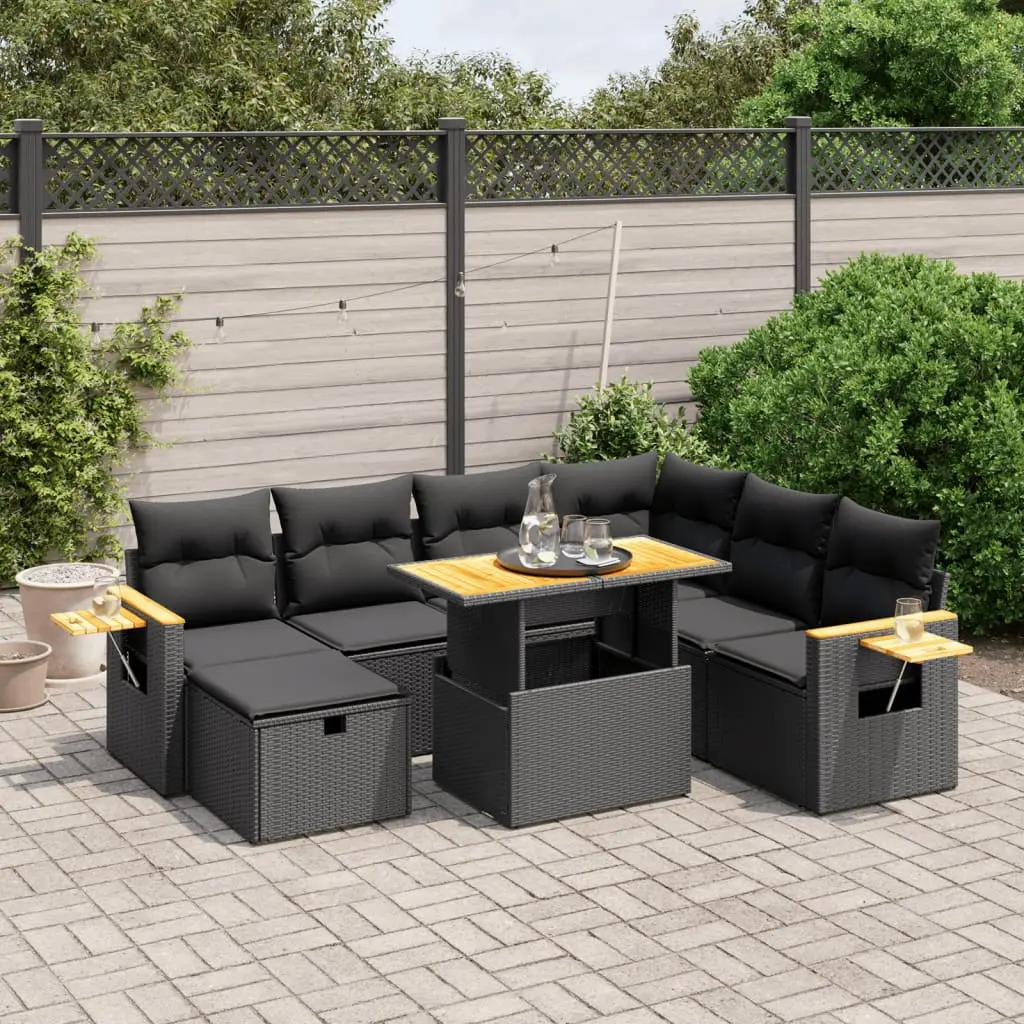 Set Divani da Giardino con Cuscini 8 pz Nero in Polyrattan