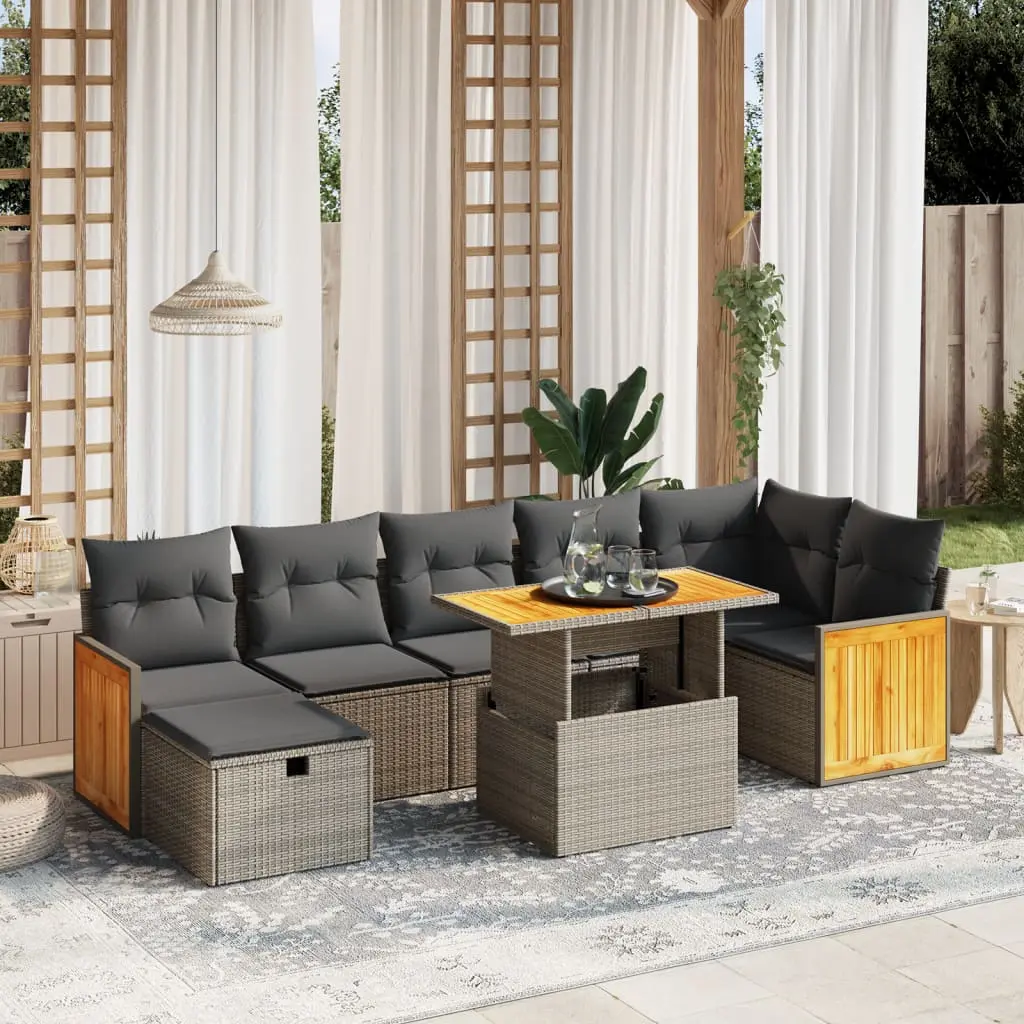 Set Divano da Giardino 8 pz con Cuscini Grigio in Polyrattan