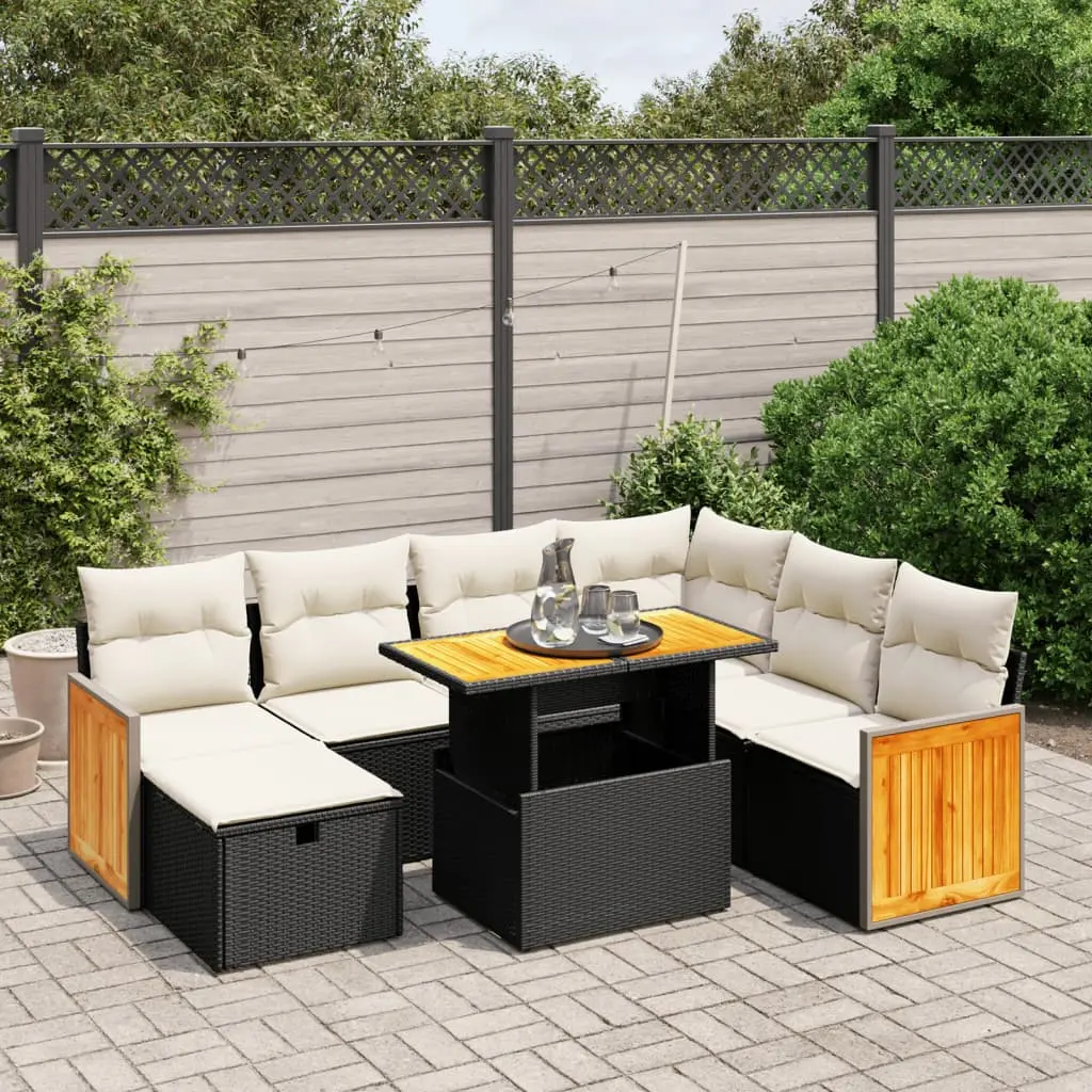 Set Divani da Giardino con Cuscini 8 pz Nero in Polyrattan