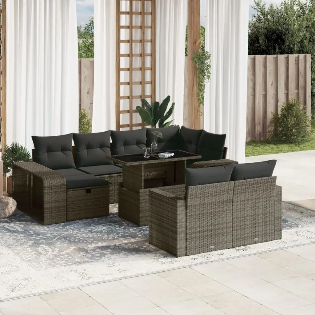 Set Divani da Giardino 11 pz con Cuscini in Polyrattan Grigio