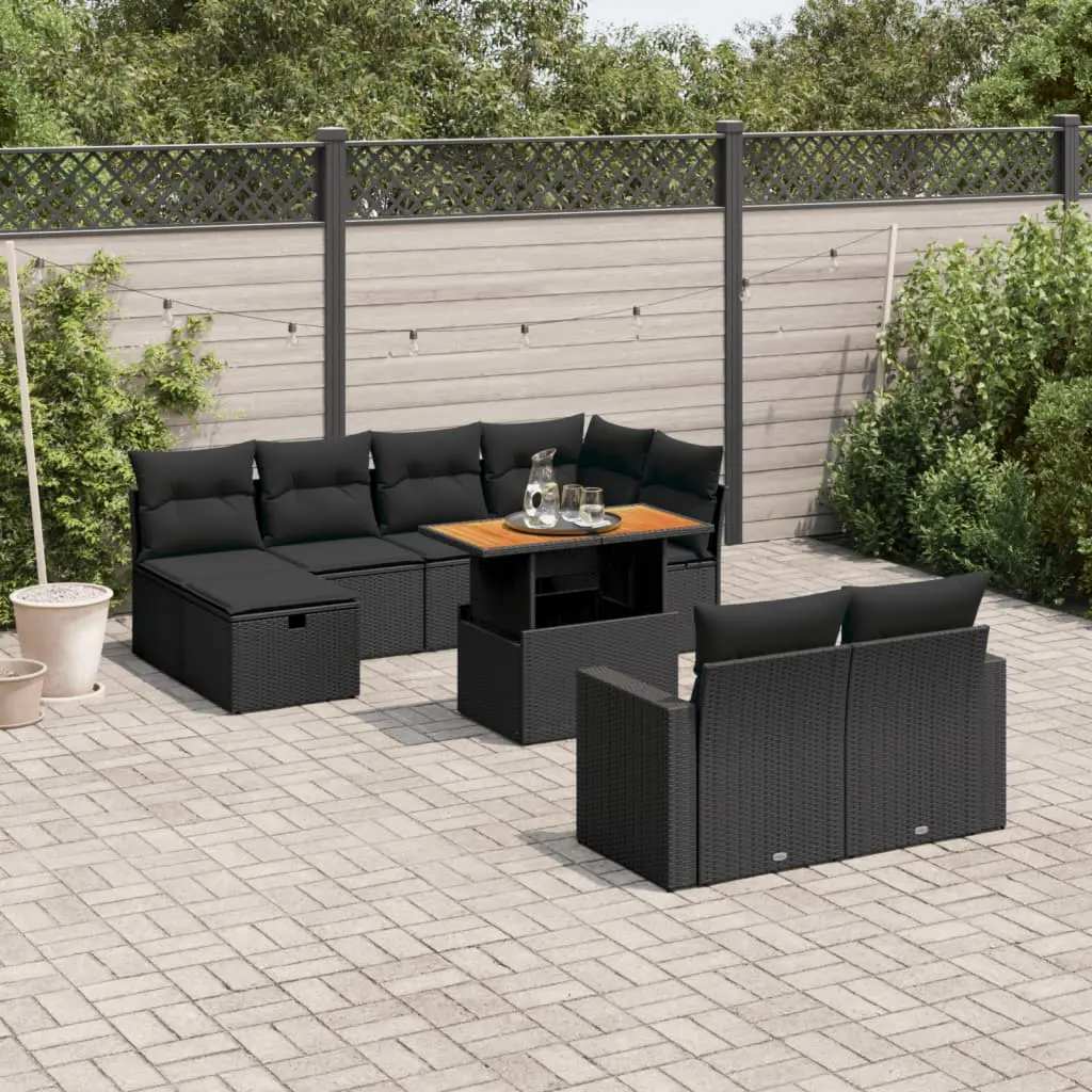 Set Divani da Giardino 11 pz con Cuscini in Polyrattan Nero