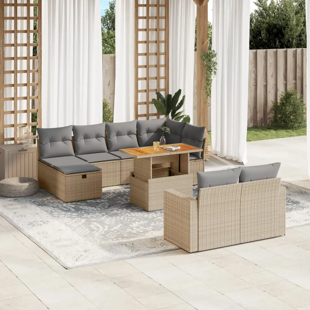 Set Divani da Giardino 11 pz con Cuscini Beige in Polyrattan