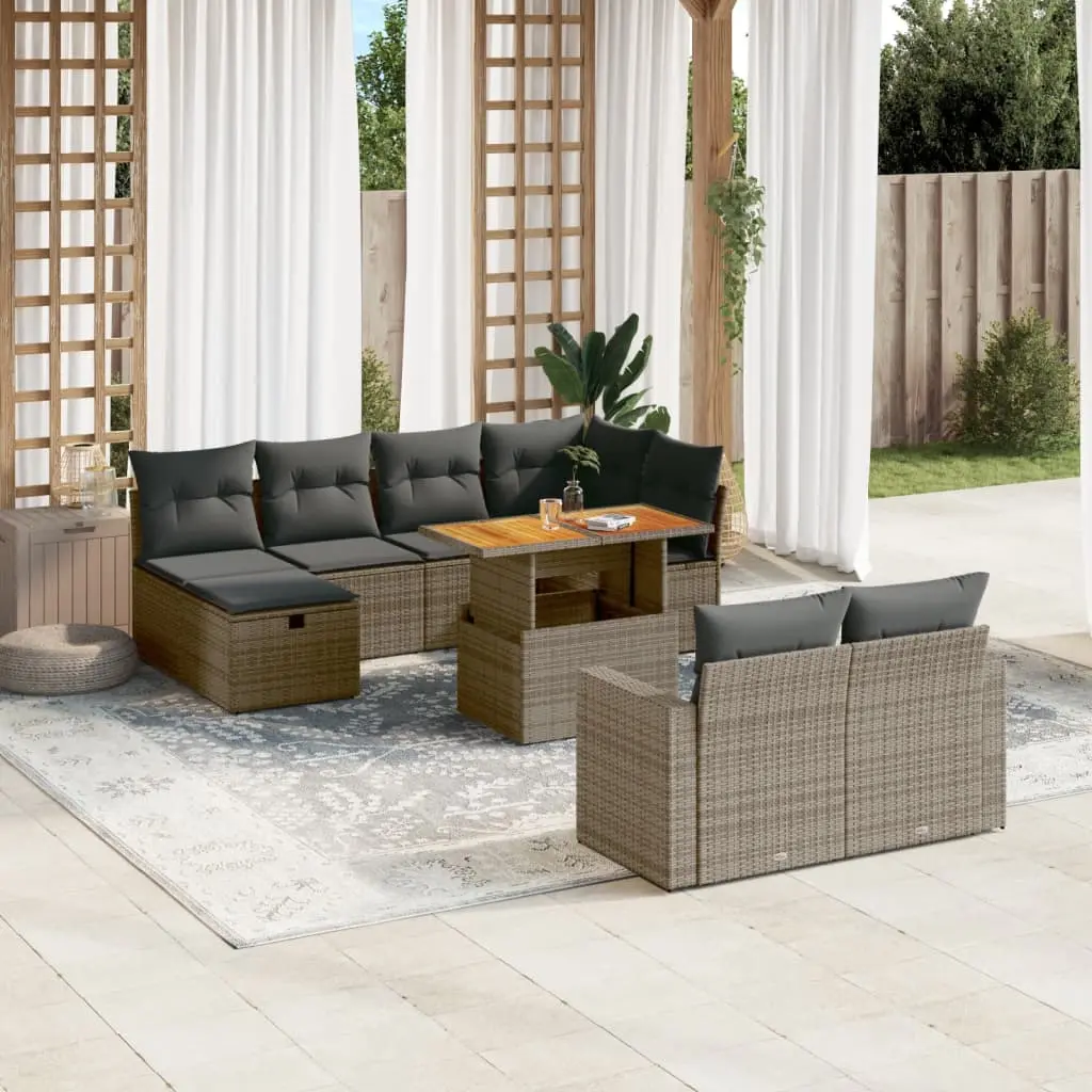 Set Divani da Giardino 11 pz con Cuscini in Polyrattan Grigio