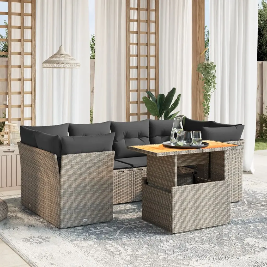 Set Divani da Giardino 7 pz con Cuscini Grigio in Polyrattan