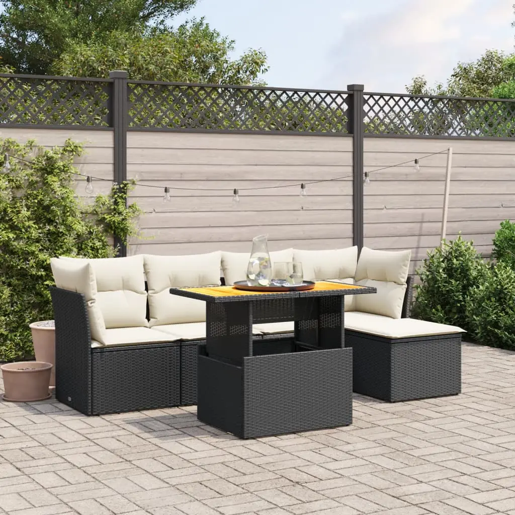 Set Divano da Giardino 6 pz con Cuscini Nero in Polyrattan