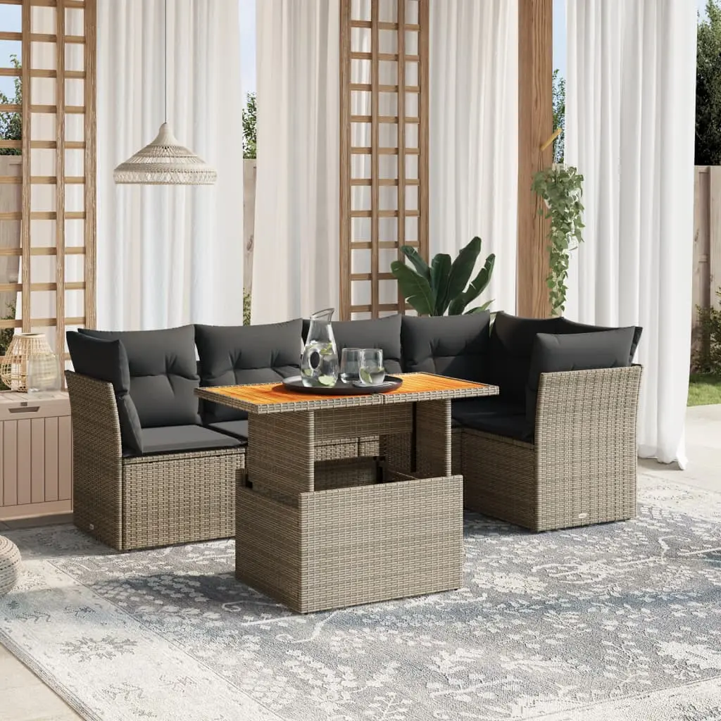 Set Divano da Giardino 5 pz con Cuscini Grigio in Polyrattan