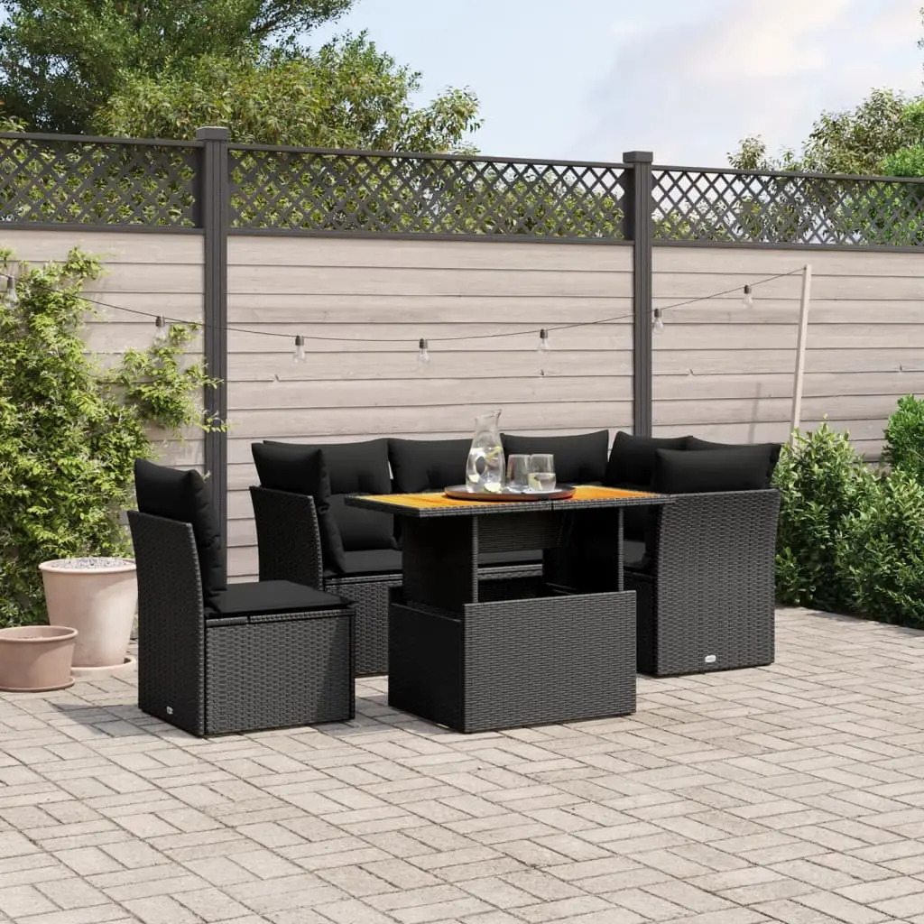 Set Divani da Giardino 5 pz con Cuscini in Polyrattan Nero