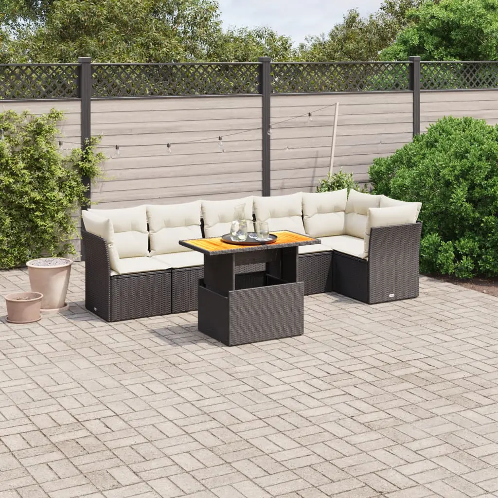 Set Divani da Giardino con Cuscini 7pz Nero Polyrattan