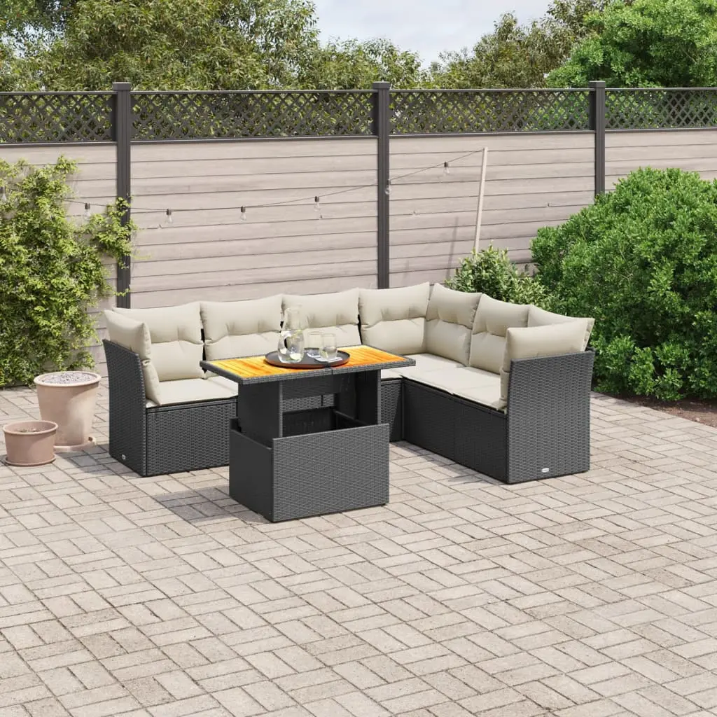 Set Divani da Giardino con Cuscini 7pz Nero Polyrattan