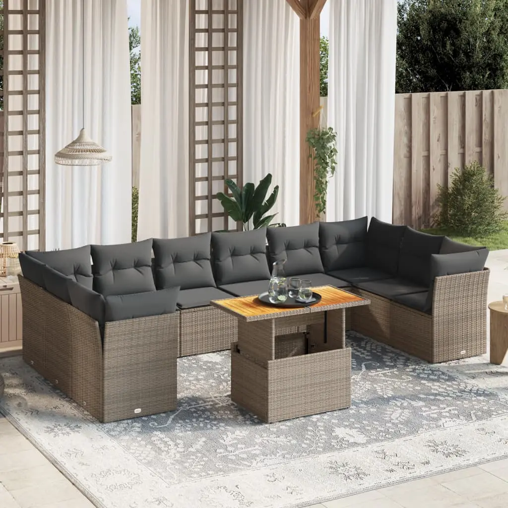 Set Divani da Giardino 11 pz con Cuscini in Polyrattan Grigio