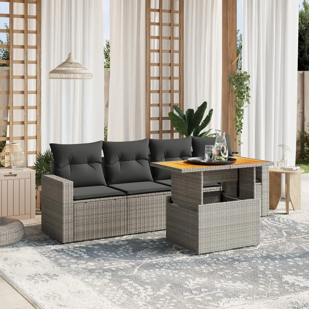 Set Divano da Giardino 5 pz con Cuscini Grigio in Polyrattan