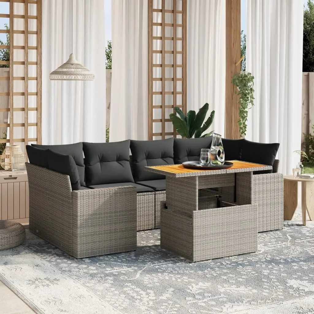 Set Divani da Giardino 7 pz con Cuscini Grigio in Polyrattan