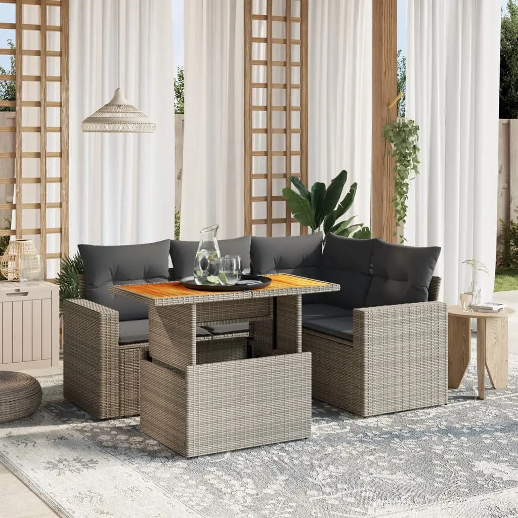 Set Divano da Giardino 5 pz con Cuscini Grigio in Polyrattan