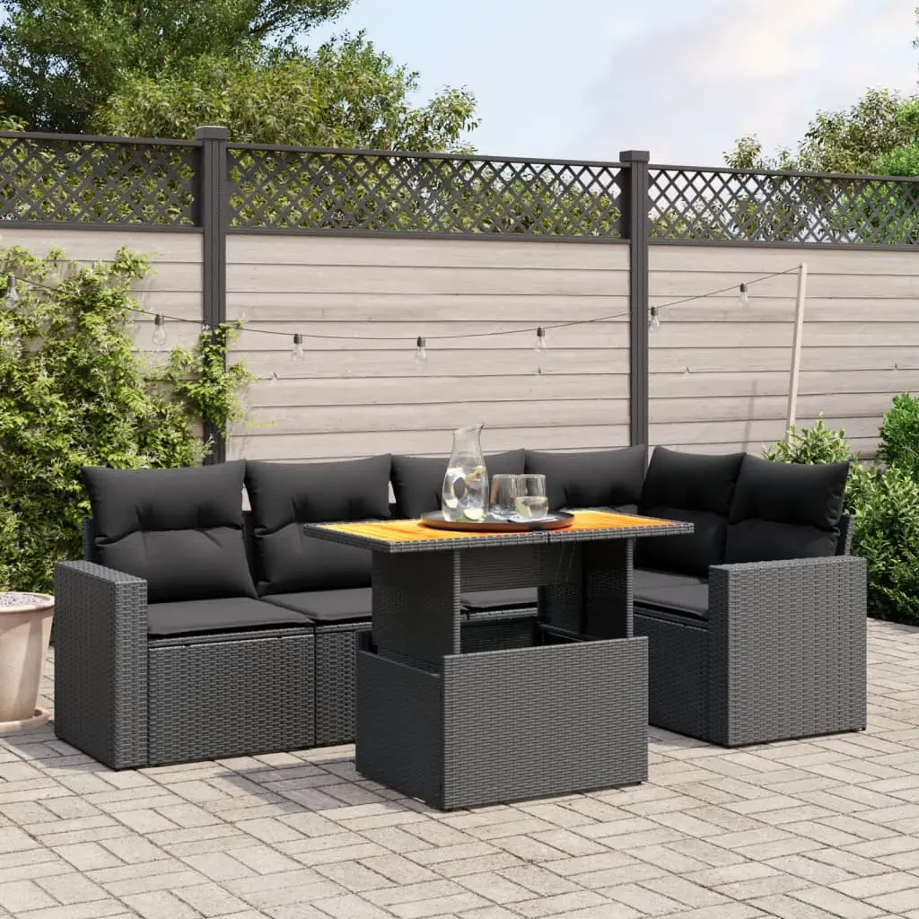 Set Divano da Giardino 6 pz con Cuscini Nero in Polyrattan