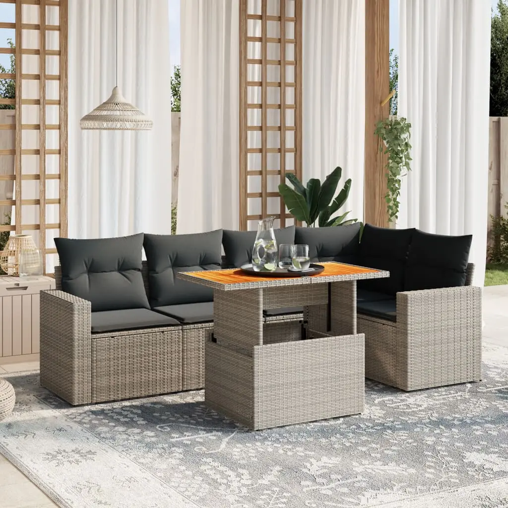 Set Divano da Giardino 6 pz con Cuscini Grigio in Polyrattan