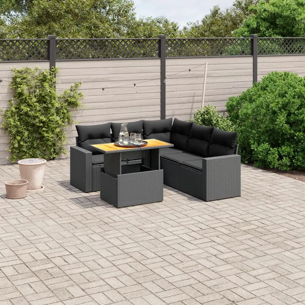 Set Divano da Giardino 6 pz con Cuscini Nero in Polyrattan