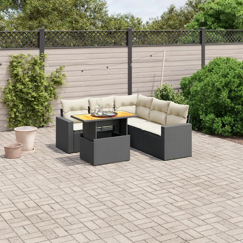 Set Divano da Giardino 6 pz con Cuscini Nero in Polyrattan