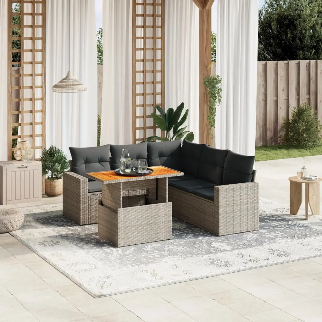 Set Divano da Giardino 6 pz con Cuscini Grigio in Polyrattan