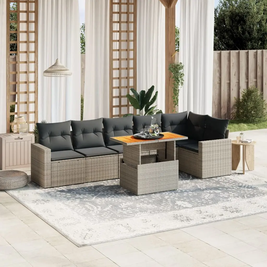 Set Divani da Giardino 7 pz con Cuscini Grigio in Polyrattan