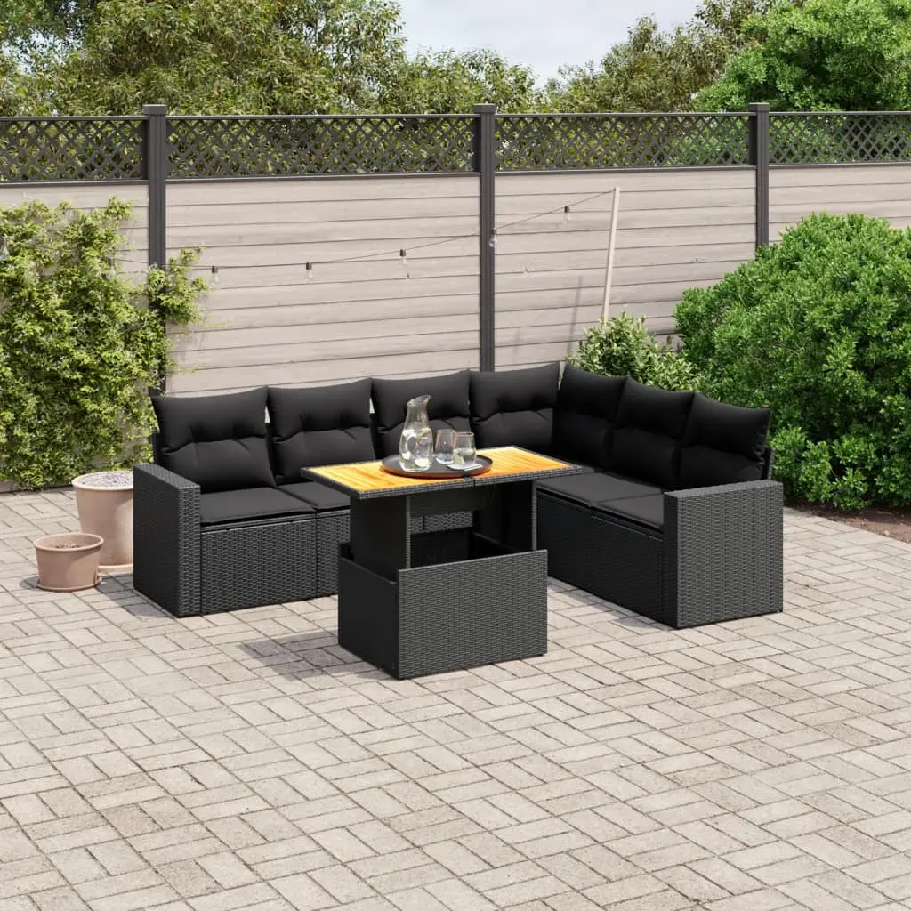 Set Divani da Giardino con Cuscini 7pz Nero Polyrattan