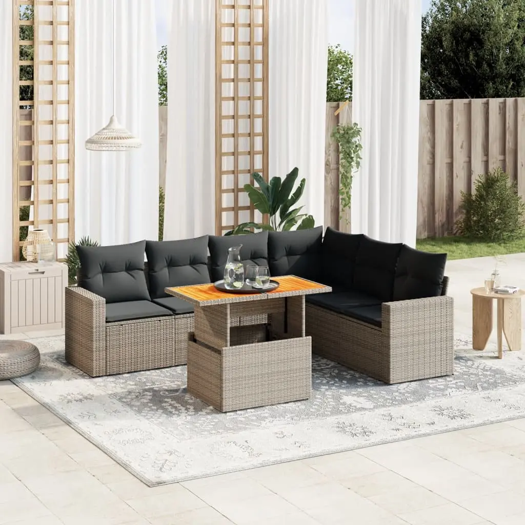 Set Divani da Giardino 7 pz con Cuscini Grigio in Polyrattan