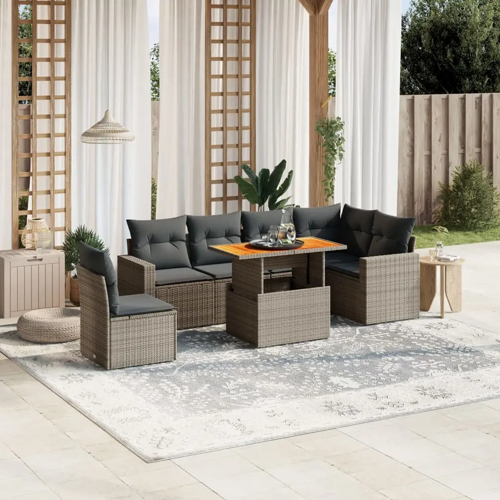 Set Divani da Giardino 7 pz con Cuscini Grigio in Polyrattan