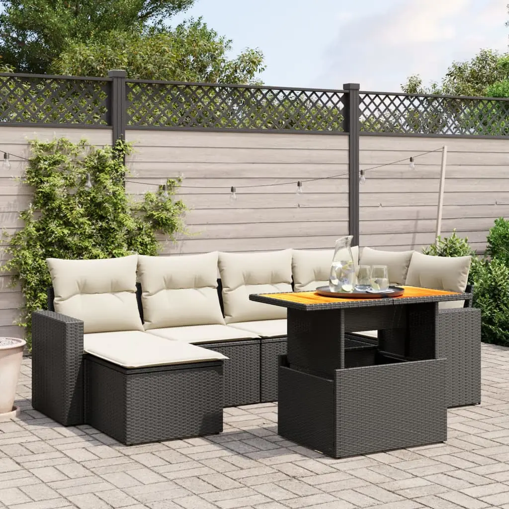 Set Divani da Giardino con Cuscini 7pz Nero Polyrattan