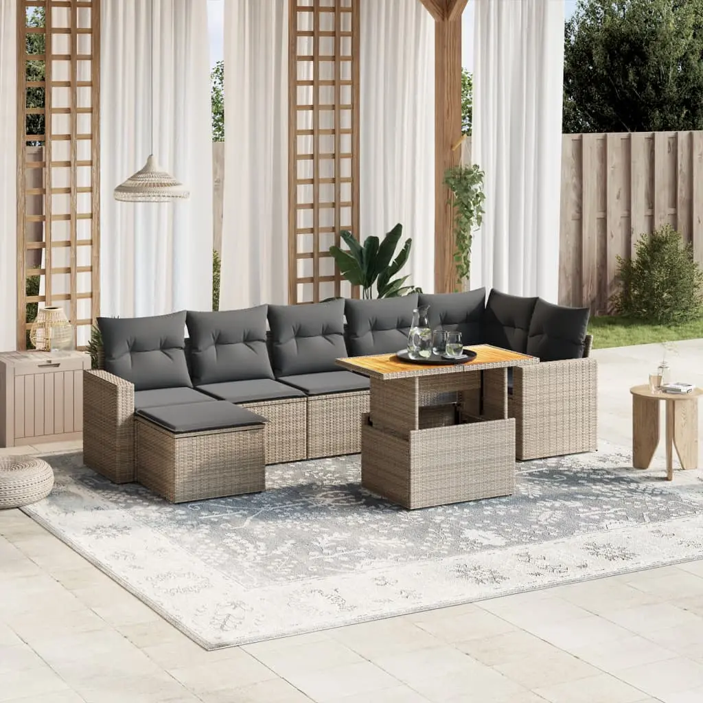 Set Divano da Giardino 8 pz con Cuscini Grigio in Polyrattan