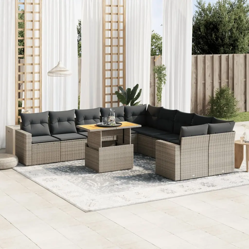 Set Divani da Giardino 11 pz con Cuscini in Polyrattan Grigio