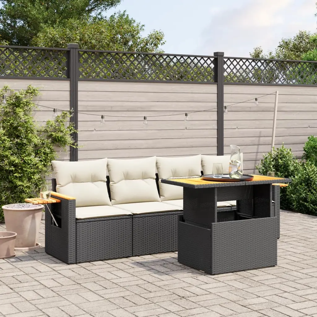 Set Divani da Giardino 5 pz con Cuscini in Polyrattan Nero