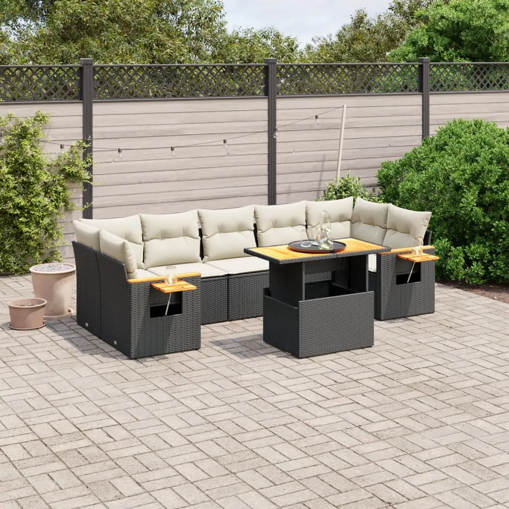 Set Divani da Giardino con Cuscini 8 pz Nero in Polyrattan