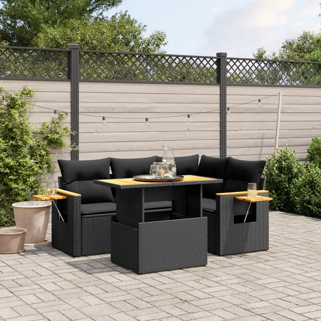 Set Divani da Giardino 5 pz con Cuscini in Polyrattan Nero