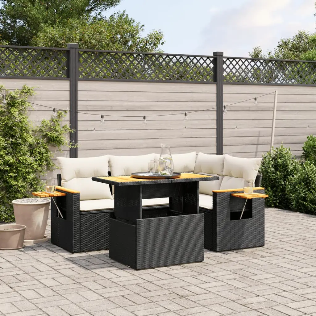 Set Divani da Giardino 5 pz con Cuscini in Polyrattan Nero