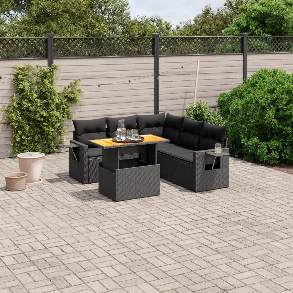 Set Divano da Giardino 6 pz con Cuscini Nero in Polyrattan