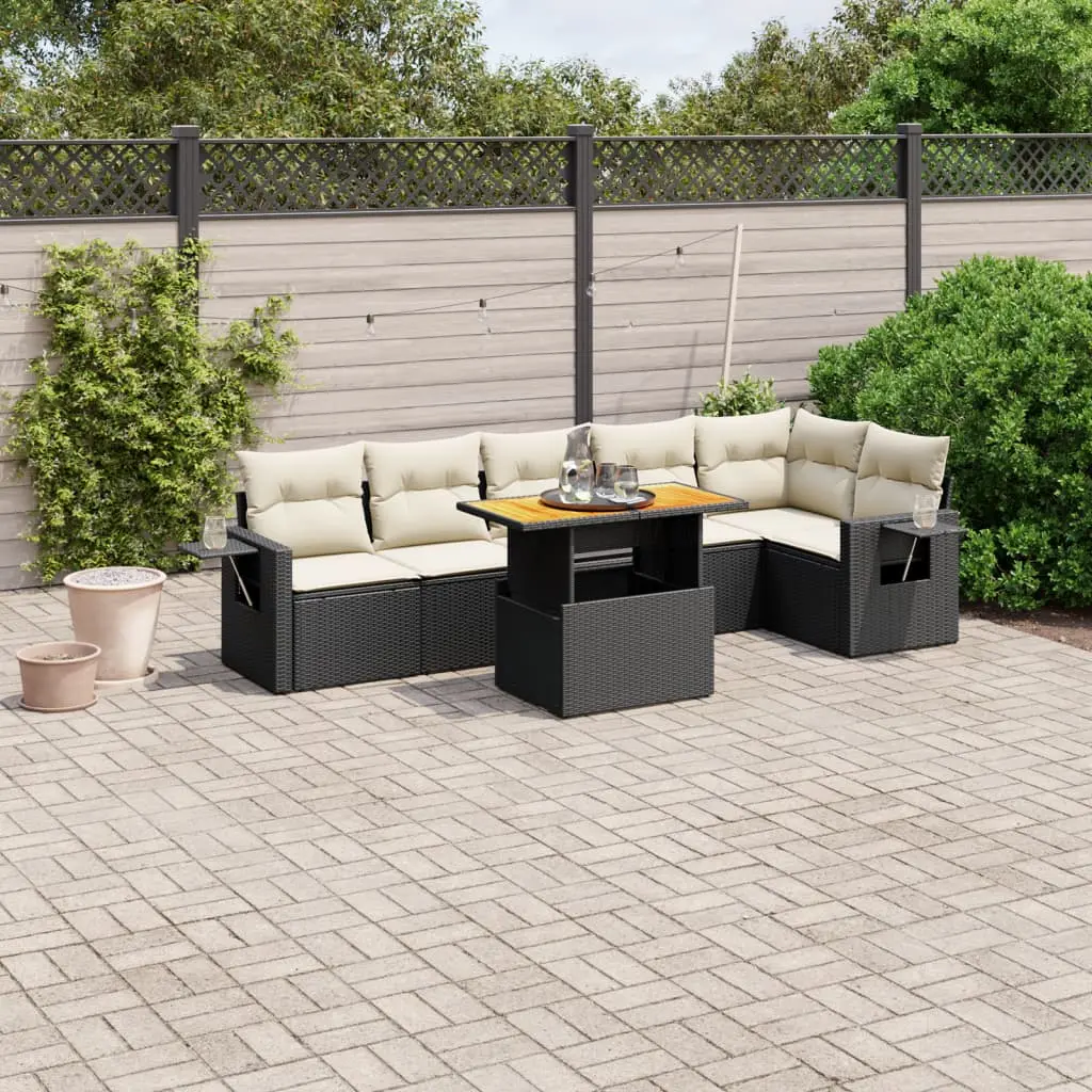 Set Divani da Giardino con Cuscini 7pz Nero Polyrattan