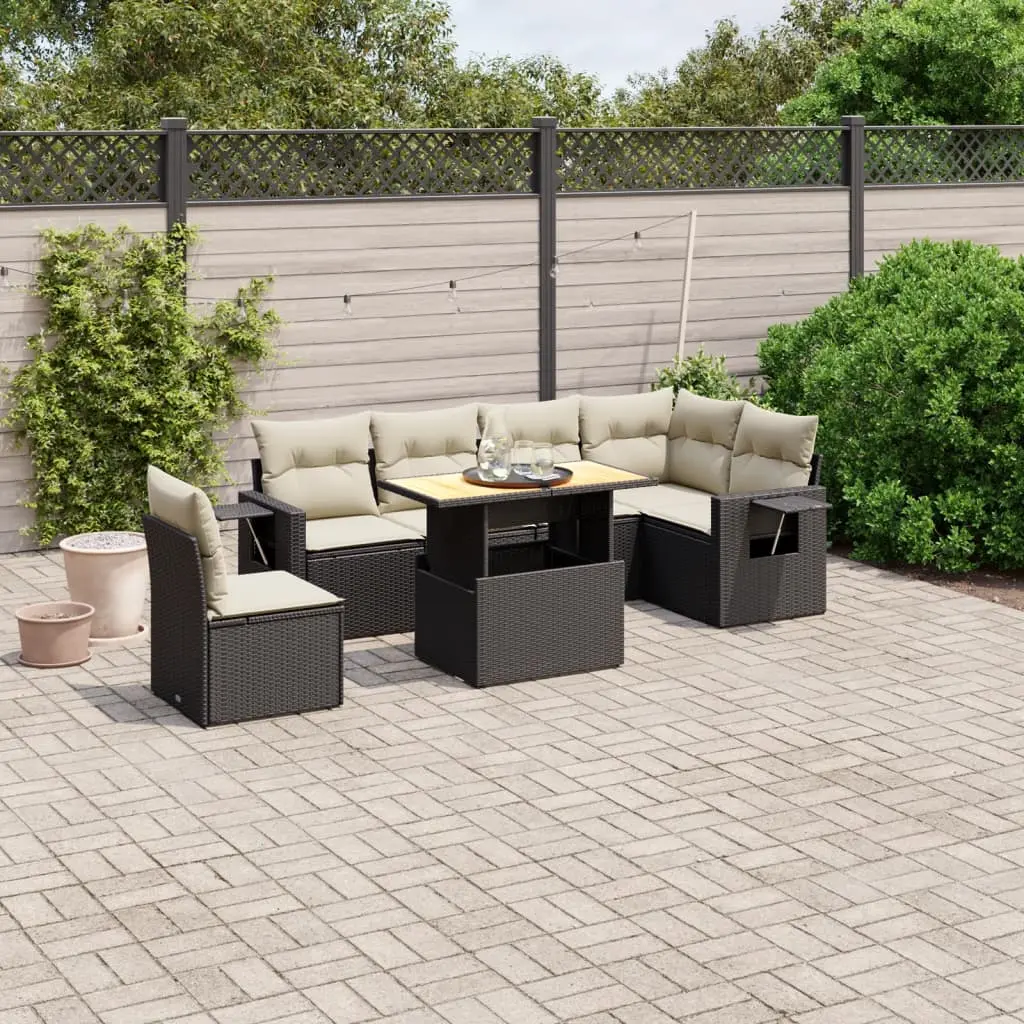 Set Divani da Giardino con Cuscini 7pz Nero Polyrattan