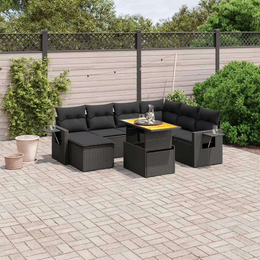 Set Divani da Giardino con Cuscini 8 pz Nero in Polyrattan