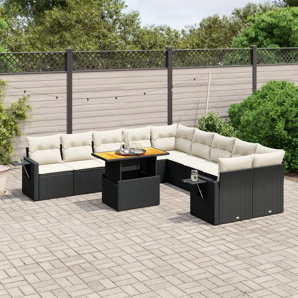 Set Divani da Giardino 11 pz con Cuscini in Polyrattan Nero