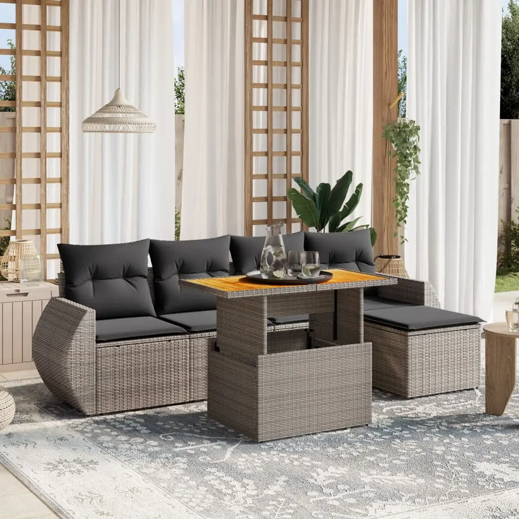 Set Divano da Giardino 6 pz con Cuscini Grigio in Polyrattan