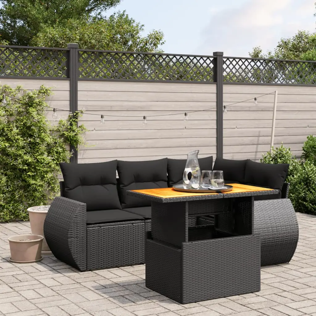 Set Divani da Giardino 5 pz con Cuscini in Polyrattan Nero