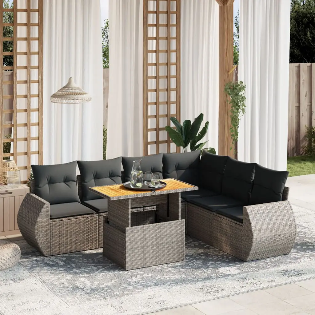 Set Divani da Giardino 7 pz con Cuscini Grigio in Polyrattan