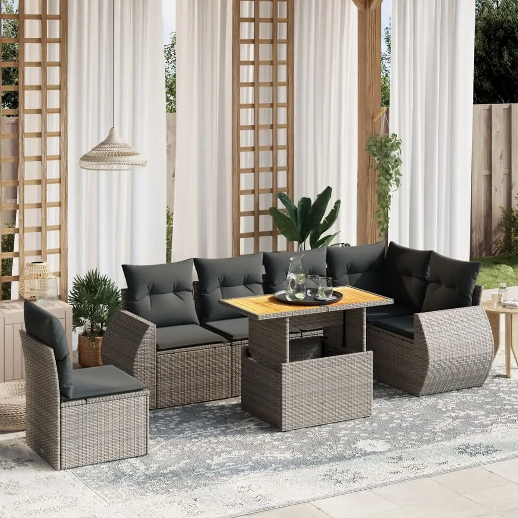 Set Divani da Giardino 7 pz con Cuscini Grigio in Polyrattan