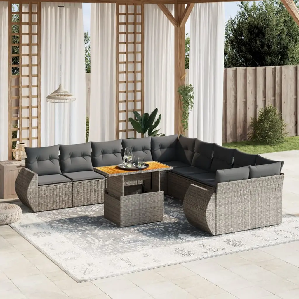 Set Divani da Giardino 11 pz con Cuscini in Polyrattan Grigio