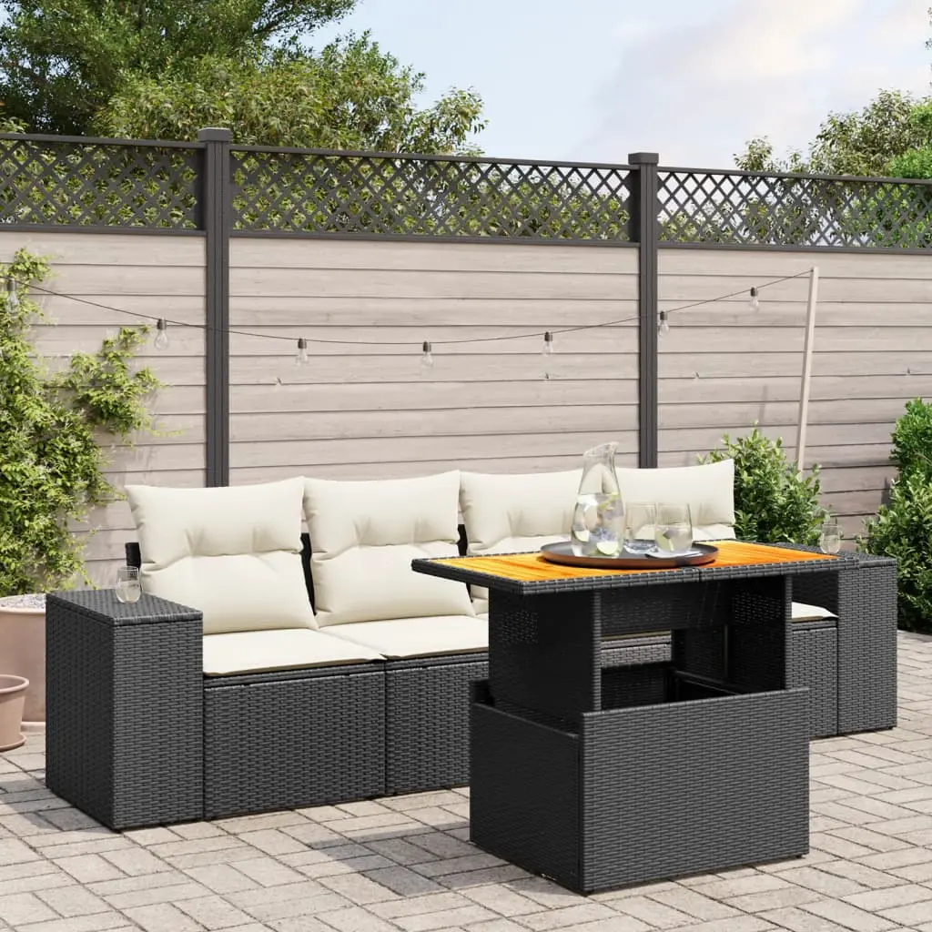 Set Divani da Giardino 5 pz con Cuscini in Polyrattan Nero